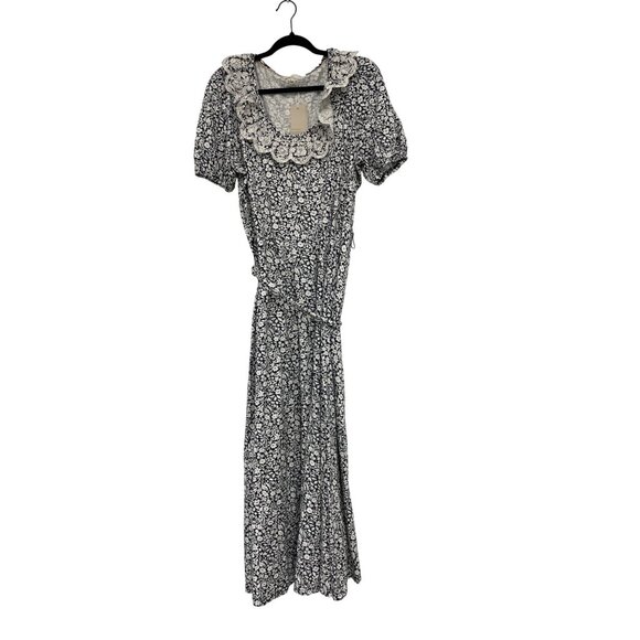 Boden Womens Maxi Dress Size 14 Navy Blue White Floral Trim Lace D0135 NWT - Picture 2 of 14